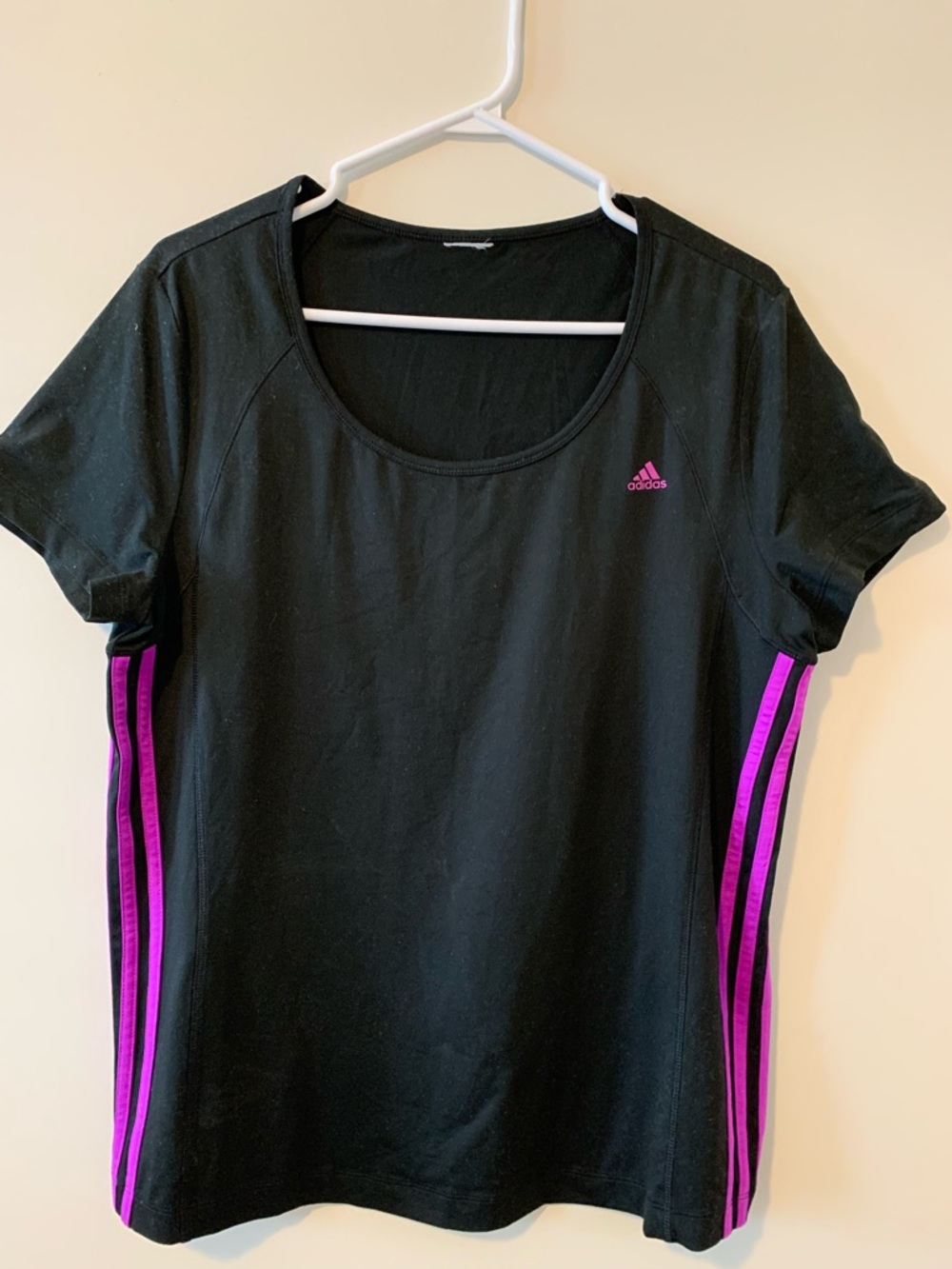 adidas Black Short-Sleeve Tee with Purple Side Stripes